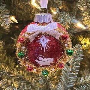 Festive Red Christmas Ornament with Gold Accents